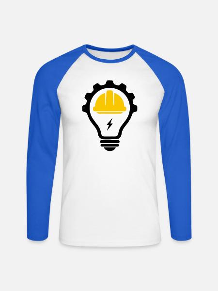 Elektriker Bauhelm Blitz und Glühbirne - Unisex Baseballshirt langarm - Weiß/Royalblau