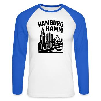 Hamburg Hamm - Unisex Baseballshirt langarm - Weiß/Royalblau - Vorne - Nik (191cm)