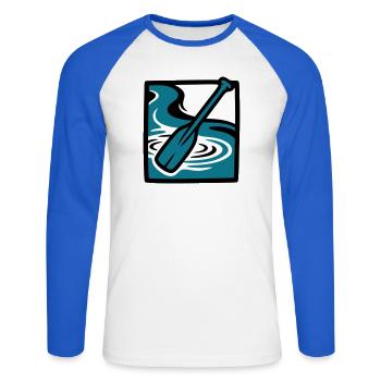 Icône de l’eau de la rivière Paddle - T-shirt baseball manches longues Homme - blanc/bleu royal - Devant - Nik (191cm)