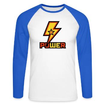 Power Lightning Star Logo - Unisex Long Sleeve Baseball T-Shirt - white/royal blue - Front - Nik (191cm)