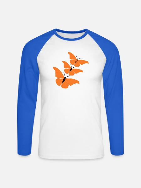 3_schmetterlinge_22 - T-shirt baseball manches longues Homme - blanc/bleu royal