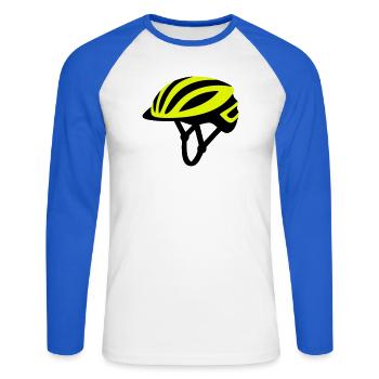 Graphique jaune du casque de vélo - T-shirt baseball manches longues Homme - blanc/bleu royal - Devant - Nik (191cm)