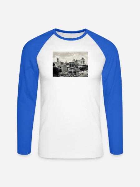 Sepia Rom: Kolosseum und Platz - Unisex Baseballshirt langarm - Weiß/Royalblau