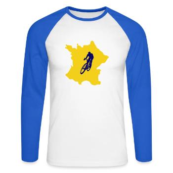 France Map with Bicycle – Cyclist Design - Unisex Long Sleeve Baseball T-Shirt - white/royal blue - Front - Nik (191cm)