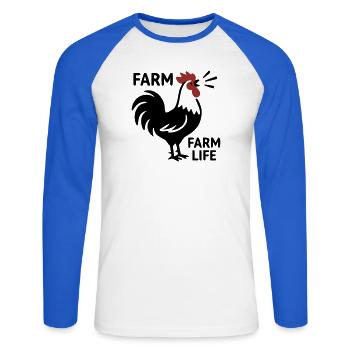 Logo de la Vie à la Ferme Rooster - T-shirt baseball manches longues Homme - blanc/bleu royal - Devant - Nik (191cm)