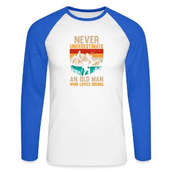 Randonnée sur sentier de montagne Randonnée en plein air Braconnage - T-shirt baseball manches longues Homme - blanc/bleu royal - Devant - Nik (191cm)
