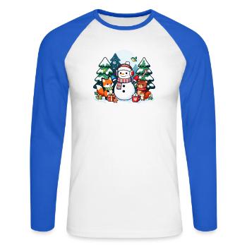 Cozy Snowman with Winter Friends - Unisex Long Sleeve Baseball T-Shirt - white/royal blue - Front - Nik (191cm)