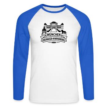 München Neuhausen Nymphenburg - Unisex Baseballshirt langarm - Weiß/Royalblau - Vorne - Nik (191cm)