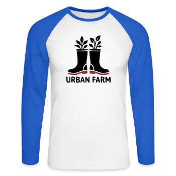 Urban Farm Rubber Boots Logo - Unisex Long Sleeve Baseball T-Shirt - white/royal blue - Front - Nik (191cm)