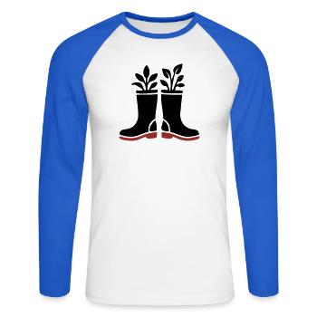 Icône des plantes bottes en caoutchouc - T-shirt baseball manches longues Homme - blanc/bleu royal - Devant - Nik (191cm)