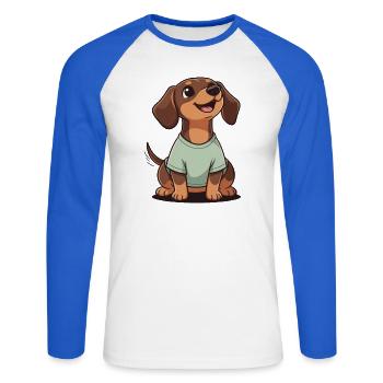 Happy Dachshund Cartoon Heart Warmer Shirt HAS SHORT LE - Unisex Long Sleeve Baseball T-Shirt - white/royal blue - Front - Nik (191cm)