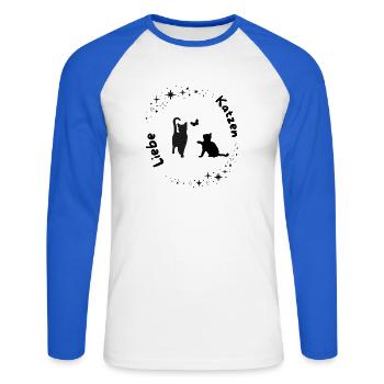 Lune Amour Magique des Chats - T-shirt baseball manches longues Homme - blanc/bleu royal - Devant - Nik (191cm)