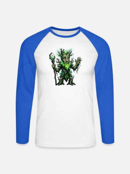 Illustration des grünen Baumgeistes - Unisex Baseballshirt langarm - Weiß/Royalblau