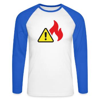 Fire Warning Solid Icon Flame Safety Symbol - Unisex Long Sleeve Baseball T-Shirt - white/royal blue - Front - Nik (191cm)