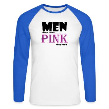 Art du t-shirt avec logo à empattement rose - T-shirt baseball manches longues Homme - blanc/bleu royal - Devant - Nik (191cm)