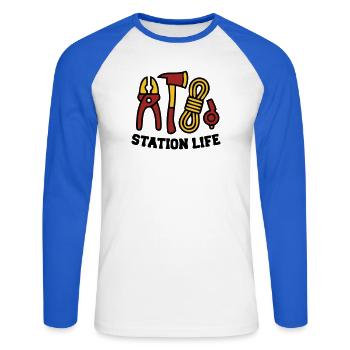 Icône de la brigade des pompiers de la Station Life - T-shirt baseball manches longues Homme - blanc/bleu royal - Devant - Nik (191cm)