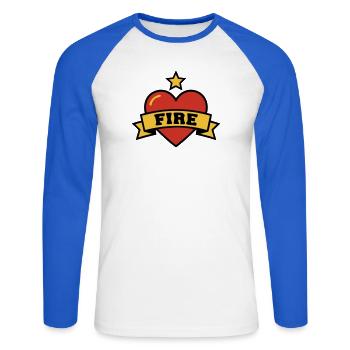 Fire Brigade Heart Fire Crest - Unisex Long Sleeve Baseball T-Shirt - white/royal blue - Front - Nik (191cm)