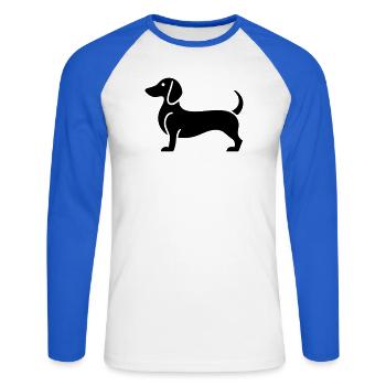teckel - T-shirt baseball manches longues Homme - blanc/bleu royal - Devant - Nik (191cm)