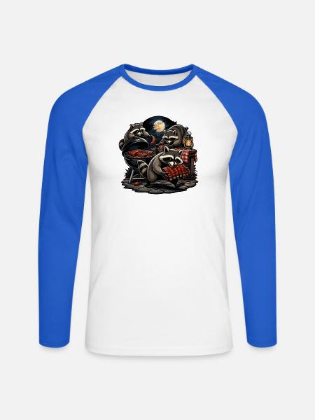 Nächtliche Waschbären Grillnacht - Unisex Baseballshirt langarm - Weiß/Royalblau