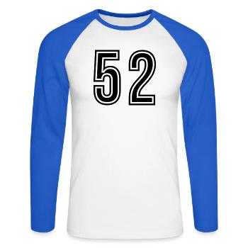 52 Number Symbol - Unisex Long Sleeve Baseball T-Shirt - white/royal blue - Front - Nik (191cm)