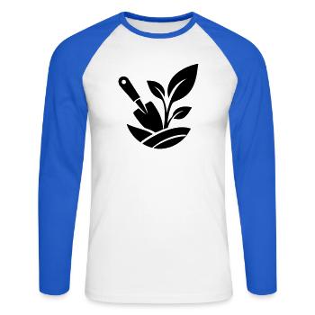 Gartenarbeit Schaufel und Pflanzen - Unisex Baseballshirt langarm - Weiß/Royalblau - Vorne - Nik (191cm)
