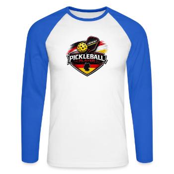 Pickleball GERMANY - Unisex Long Sleeve Baseball T-Shirt - white/royal blue - Front - Nik (191cm)