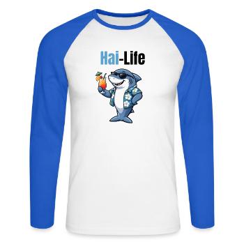 Shark Life | Cool cartoon shark with summer feeling - Unisex Long Sleeve Baseball T-Shirt - white/royal blue - Front - Nik (191cm)