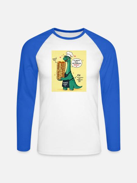 PfannenKönig Dino Pancake - Unisex Baseballshirt langarm - Weiß/Royalblau