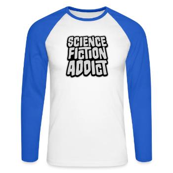 Science Fiction Addict Sci Fi Liebhaber Zitat Text - Unisex Baseballshirt langarm - Weiß/Royalblau - Vorne - Nik (191cm)