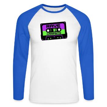 Rave Cassette Festival Logo - Unisex Long Sleeve Baseball T-Shirt - white/royal blue - Front - Nik (191cm)