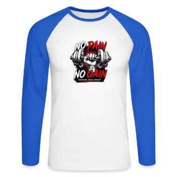 No Pain No Gain Power Lifting - Unisex Long Sleeve Baseball T-Shirt - white/royal blue - Front - Nik (191cm)