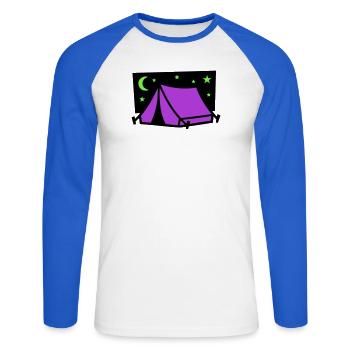 Camping Tent Star Graphic - Unisex Long Sleeve Baseball T-Shirt - white/royal blue - Front - Nik (191cm)