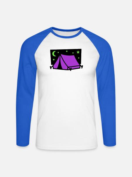 Camping Tent Star Graphic - Unisex Long Sleeve Baseball T-Shirt - white/royal blue