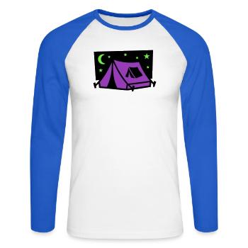 Festival Tent Night Logo - Unisex Long Sleeve Baseball T-Shirt - white/royal blue - Front - Nik (191cm)