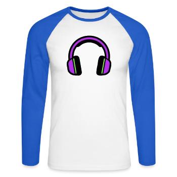 Silhouette musicale des écouteurs - T-shirt baseball manches longues Homme - blanc/bleu royal - Devant - Nik (191cm)