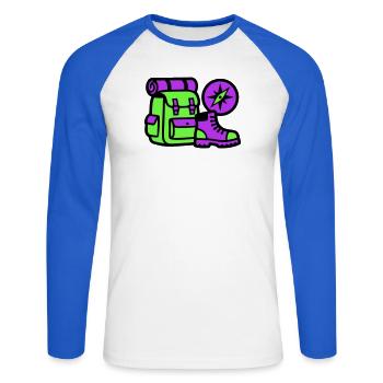 Hiking Backpack Compass Graphic - Unisex Long Sleeve Baseball T-Shirt - white/royal blue - Front - Nik (191cm)