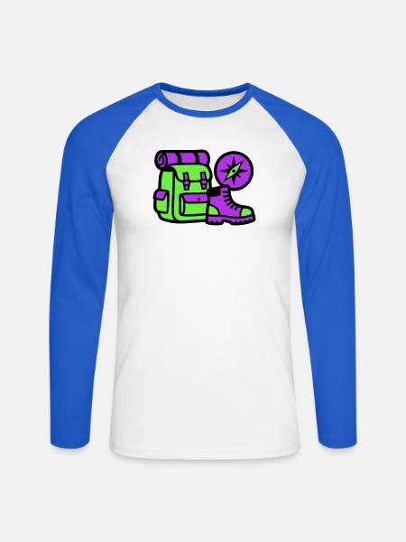 Hiking Backpack Compass Graphic - Unisex Long Sleeve Baseball T-Shirt - white/royal blue
