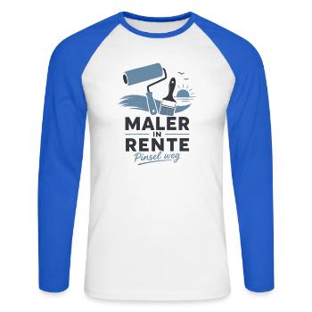 Maler in Rente – Pinsel weg & Farbrolle Grafik - Unisex Baseballshirt langarm - Weiß/Royalblau - Vorne - Nik (191cm)