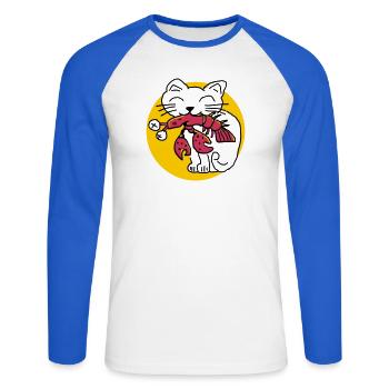 CancerCat - Unisex Baseballshirt langarm - Weiß/Royalblau - Vorne - Nik (191cm)