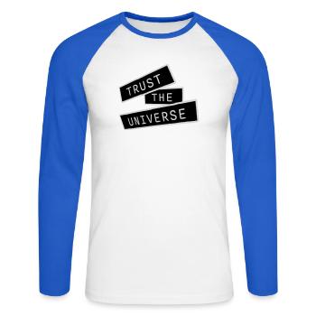 Trust The Universe Spirituell Universum Zitat Logo - Unisex Baseballshirt langarm - Weiß/Royalblau - Vorne - Nik (191cm)