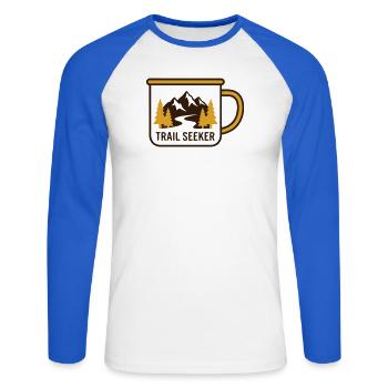 Berge Tasse Wander Logo - Unisex Baseballshirt langarm - Weiß/Royalblau - Vorne - Nik (191cm)