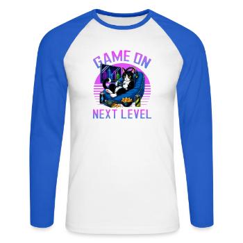 Gamer Gaming Cat Video Game - Unisex Baseballshirt langarm - Weiß/Royalblau - Vorne - Nik (191cm)
