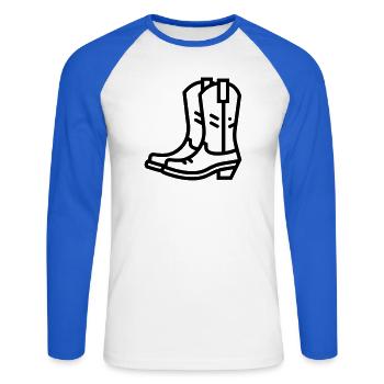 Cowboystiefel - Unisex Baseballshirt langarm - Weiß/Royalblau - Vorne - Nik (191cm)
