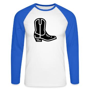 Cowboystiefel - Unisex Baseballshirt langarm - Weiß/Royalblau - Vorne - Nik (191cm)