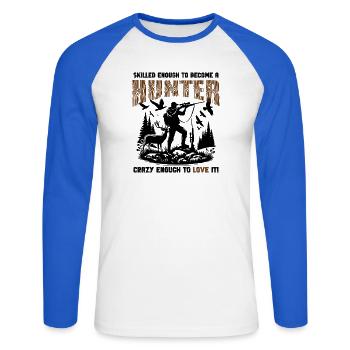 Proud Hunter Gift - Unisex Long Sleeve Baseball T-Shirt - white/royal blue - Front - Nik (191cm)