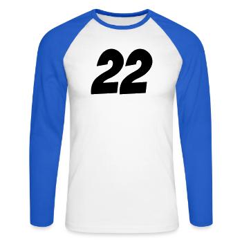 22- - Unisex Baseballshirt langarm - Weiß/Royalblau - Vorne - Nik (191cm)