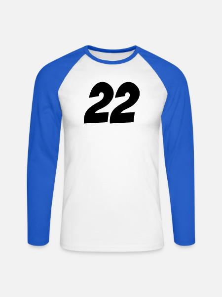 22- - Unisex Baseballshirt langarm - Weiß/Royalblau