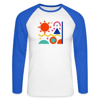 Bunte Formen - Unisex Baseballshirt langarm - Weiß/Royalblau - Vorne - Nik (191cm)