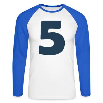 5_zahl- - Unisex Baseballshirt langarm - Weiß/Royalblau - Vorne - Nik (191cm)