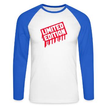 Limitierte Edition Stempel - Unisex Baseballshirt langarm - Weiß/Royalblau - Vorne - Nik (191cm)